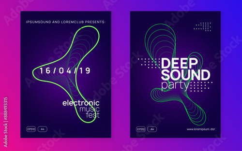 Sound Flyer. Trance Invite. Dj Electro Element. Violet Night Club Banner. Techno Set. Green Edm Poster. Electronic Beat Illustration. Pink Sound Flyer