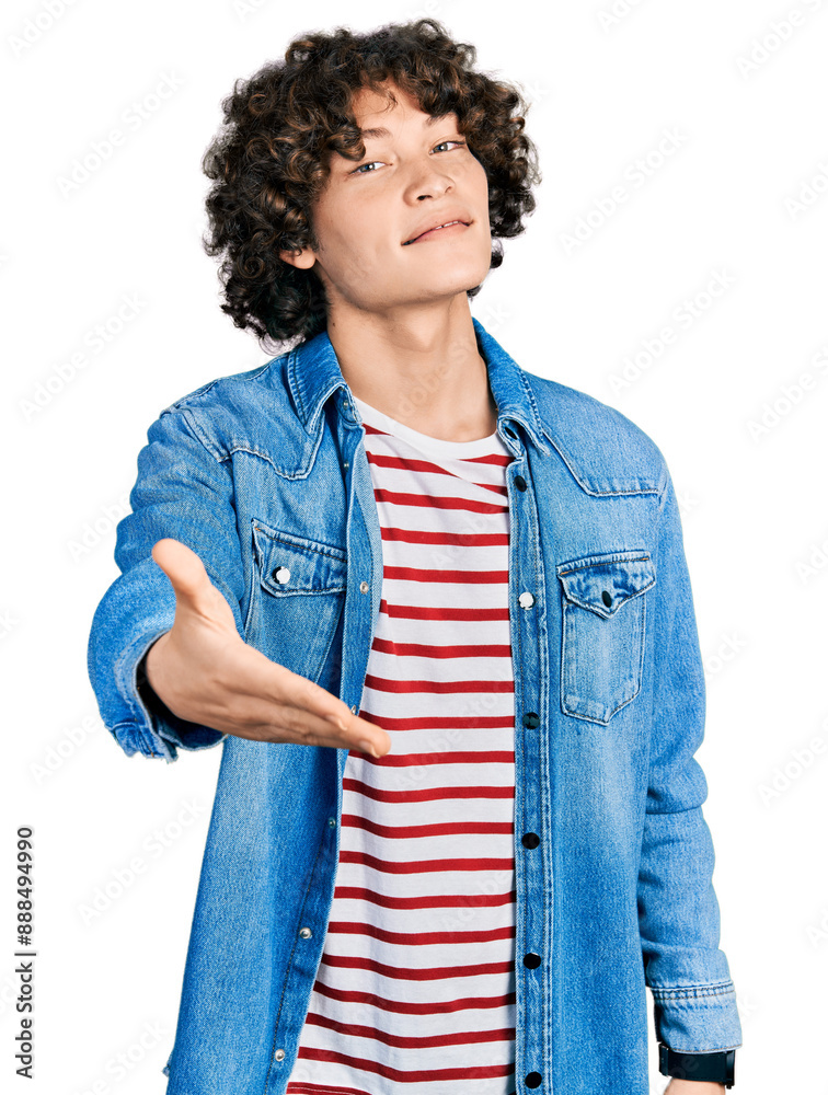 Φωτογραφία Caucasian teenager wearing casual clothes smiling cheerful offering palm hand giving assistance and acceptance