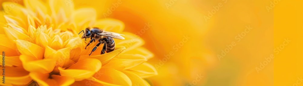 Close-up of a bee on a vibrant yellow flower, showcasing the beauty of nature and the importance of pollinators in the ecosystem. Close-up of a bee on a vibrant yellow flower, showcasing the beauty of nature and the importance of pollinators in the ecosystem.