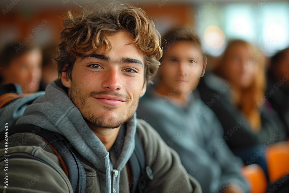 College Student Smiling in Classroom College Student Smiling in Classroom