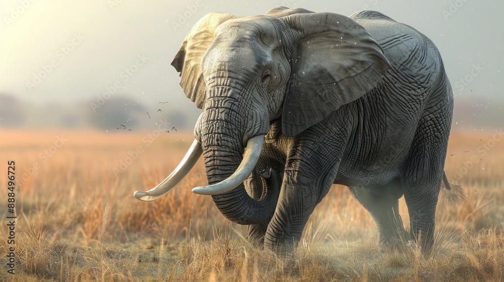 Fototapeta premium elephant, wrinkled skin, tusks and its trunk generative ai