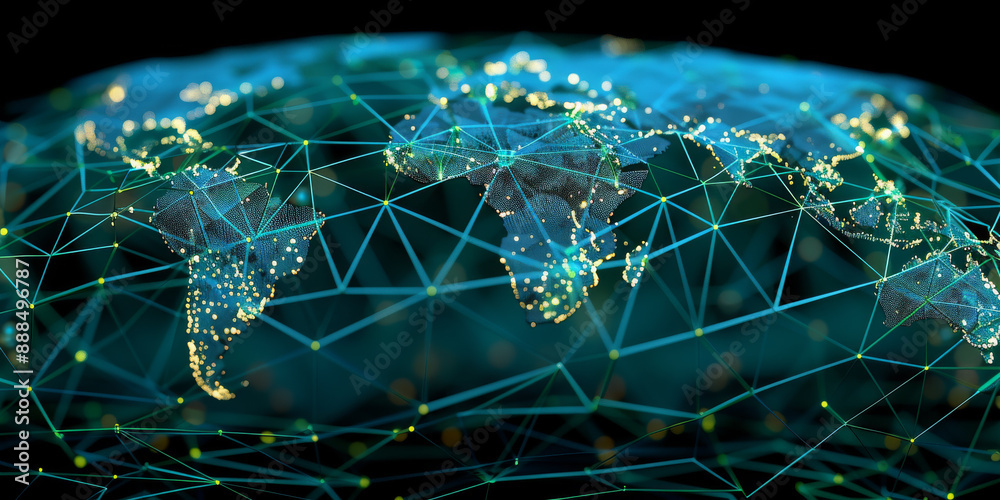 Creative glowing polygonal globe hologram on dark wallpaper. Metaverse and safety concept. 3D Rendering. Creative glowing polygonal globe hologram on dark wallpaper. Metaverse and safety concept. 3D Rendering.