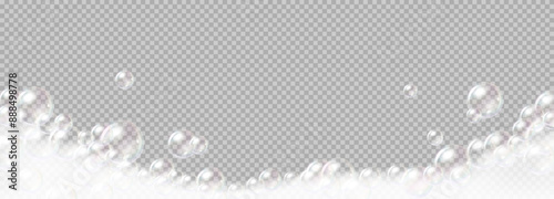 Realistic vector illustration of soap foam bubble. Illustrating cleaning supplies and frothy bath experience rendered in 3d with transparency