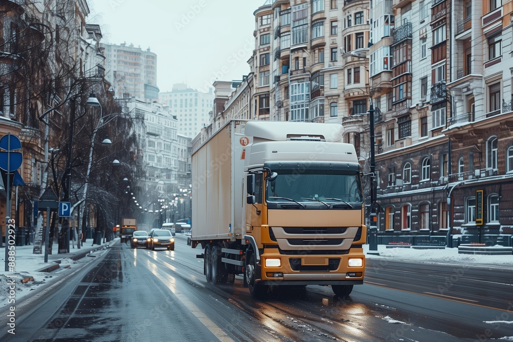 Fototapeta premium Blank Ad Space on Passing City Truck