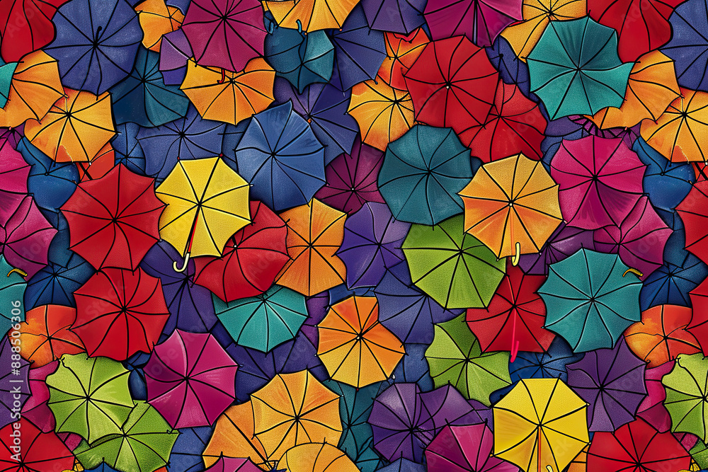 A colorful array of umbrellas in various shades of blue, red, yellow, and green, generative ai image. A colorful array of umbrellas in various shades of blue, red, yellow, and green, generative ai image.
