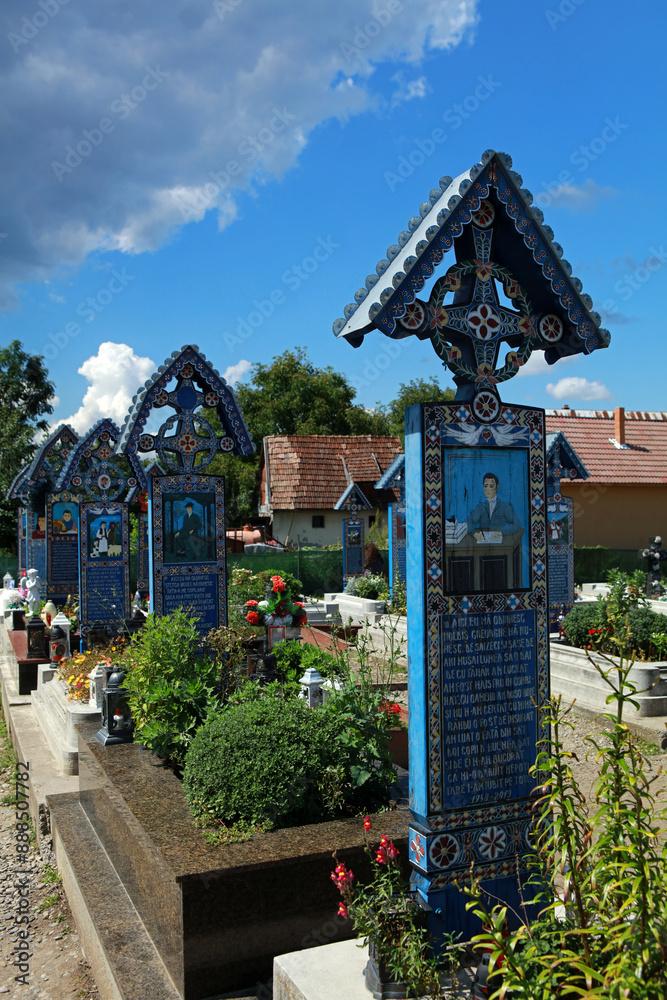 The Merry Cemetery crosses in Sapanta, Maramures, Romania The Merry Cemetery crosses in Sapanta, Maramures, Romania
