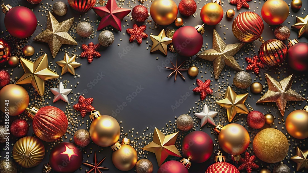 Bright Christmas ornaments and stars pattern on a dark background, Christmas, ornaments, stars, pattern, bright Bright Christmas ornaments and stars pattern on a dark background, Christmas, ornaments, stars, pattern, bright