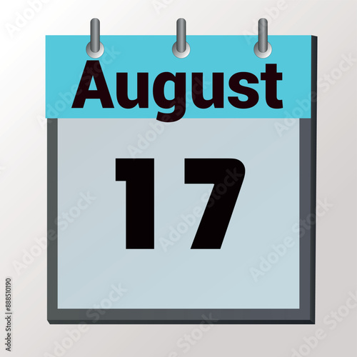 vector calendar page with date August 17, light colors