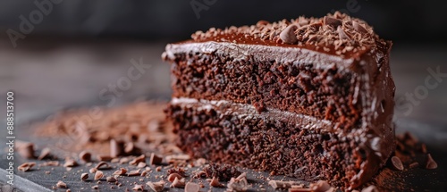 Chocolate cake scattering, with rich, moist layers and decadent frosting creating a luscious and indulgent explosion