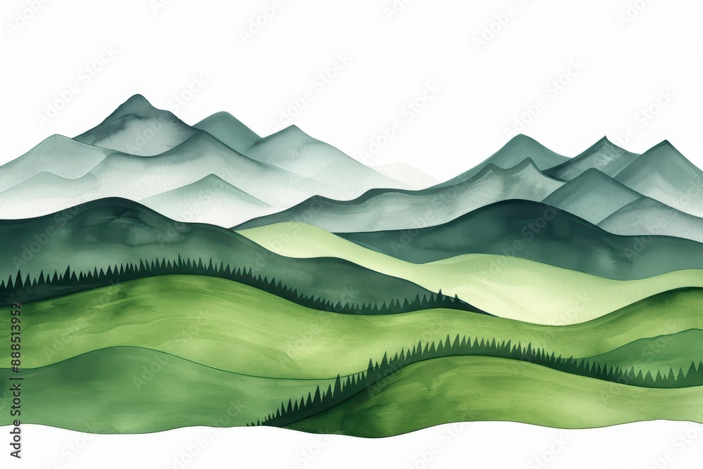 Foothills visualized with gentle watercolor slopes isolate on white background Foothills visualized with gentle watercolor slopes isolate on white background