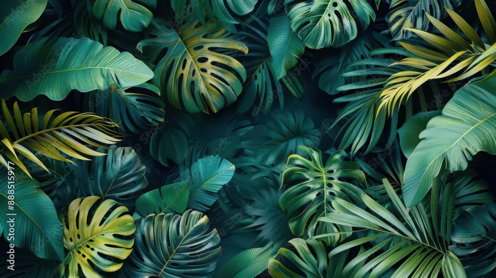 tropical leaves flat design rainforest top view dense canopy theme cartoon drawing colored pastel tropical leaves flat design rainforest top view dense canopy theme cartoon drawing colored pastel