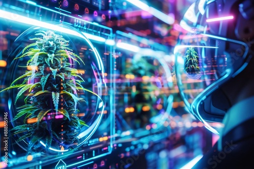 Wallpaper Mural Futuristic agricultural technology with virtual reality and digital interface displaying advanced plant cultivation in a high-tech lab. Torontodigital.ca