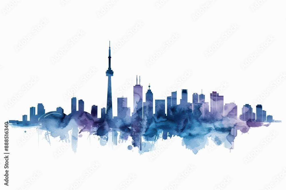 Obraz premium Skylines visualized with vibrant watercolor cityscapes isolate on white background
