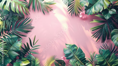 tropical leaves flat design natural light top view zen garden theme animation colored pastel