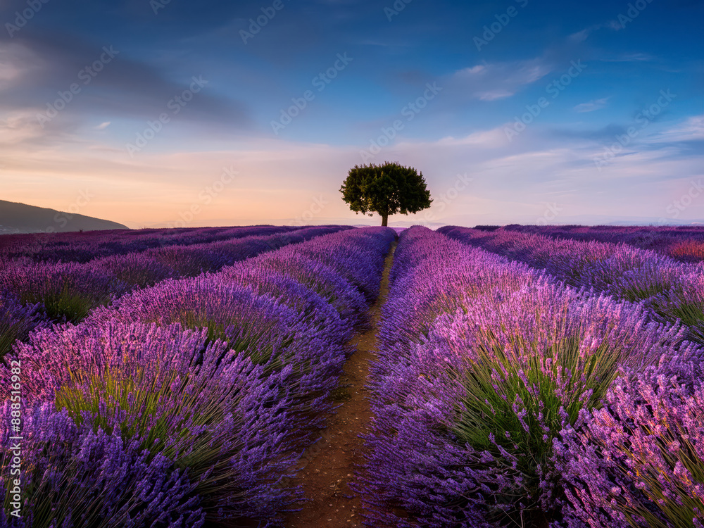 Obraz premium lavender farm at sunset