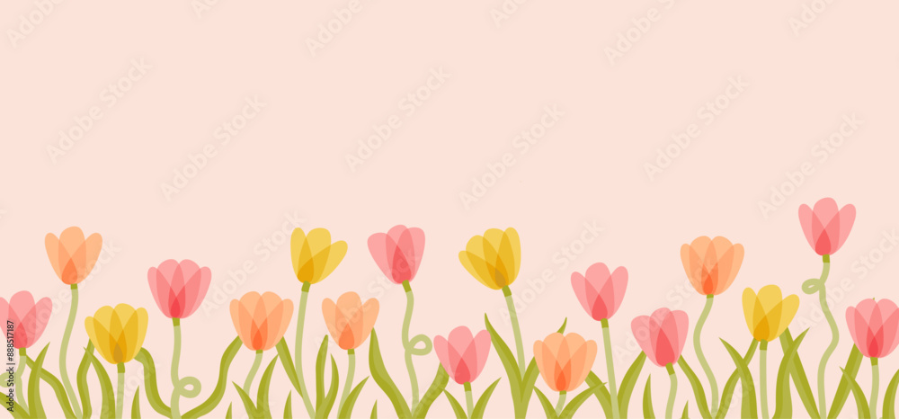 lots of tulips set on a  pink background simple cute vector art