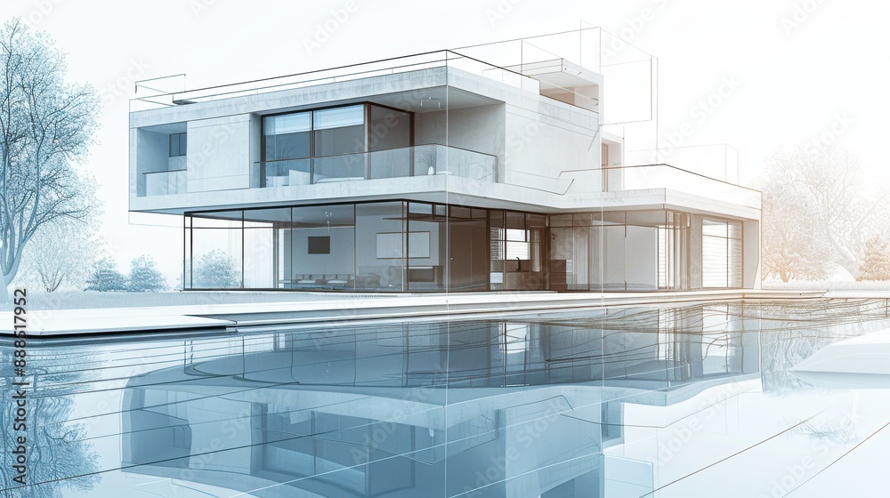 Modern house blueprint, real estate investment, intricate details, realistic background, high resolution Modern house blueprint, real estate investment, intricate details, realistic background, high resolution