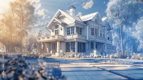 Home improvement blueprint, contemporary architectural design, intricate details, realistic setting, high resolution photo