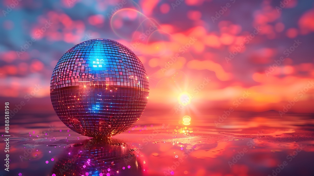 Obraz premium Disco ball sphere with colorful disco lights for party nights , wallpaper background with copy space 