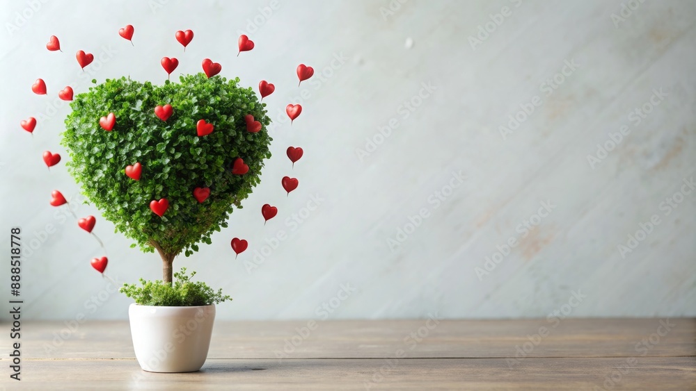 Heart shaped plant with tiny red hearts , love, Valentine's Day, romance, nature, foliage, symbol, greenery, botanical