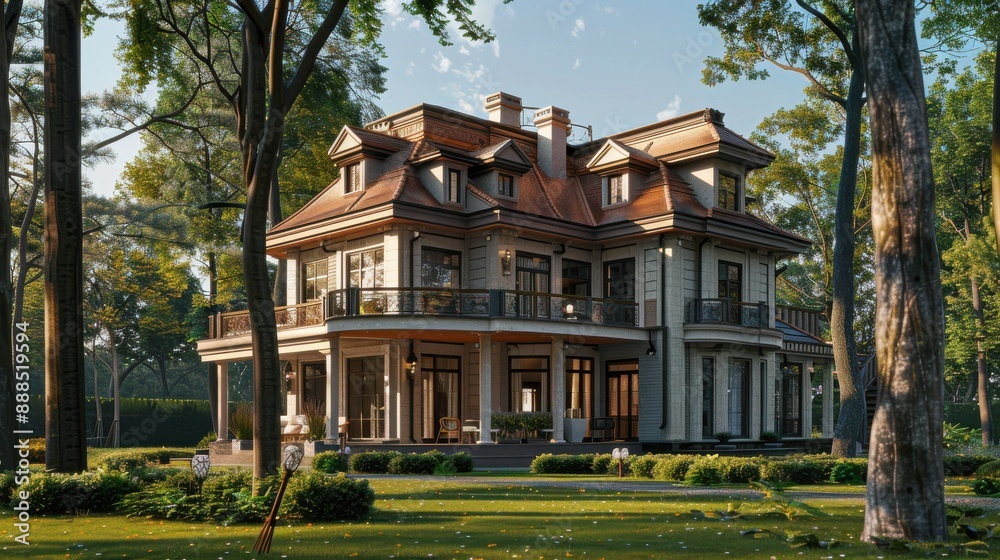 Classic house model, detailed design, integrated home security, realistic background, high resolution, timeless architecture Classic house model, detailed design, integrated home security, realistic background, high resolution, timeless architecture