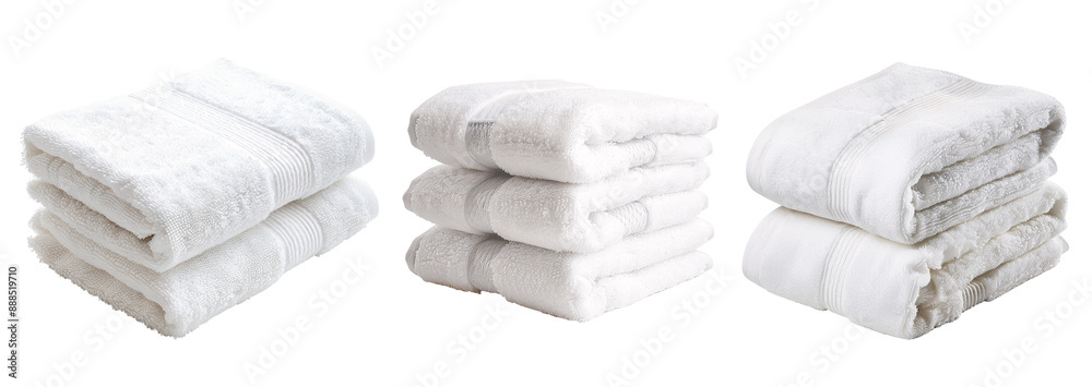Three Stacks of White Towels Isolated a White or Transparent Background Three Stacks of White Towels Isolated a White or Transparent Background