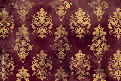 A red and gold wallpaper with a floral pattern, generative ai image.