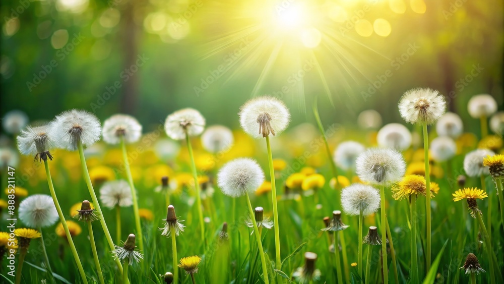 Dandelions scattered on lush green grass , nature, spring, wildflowers, meadow, plant, yellow, delicate, bloom, beauty Dandelions scattered on lush green grass , nature, spring, wildflowers, meadow, plant, yellow, delicate, bloom, beauty