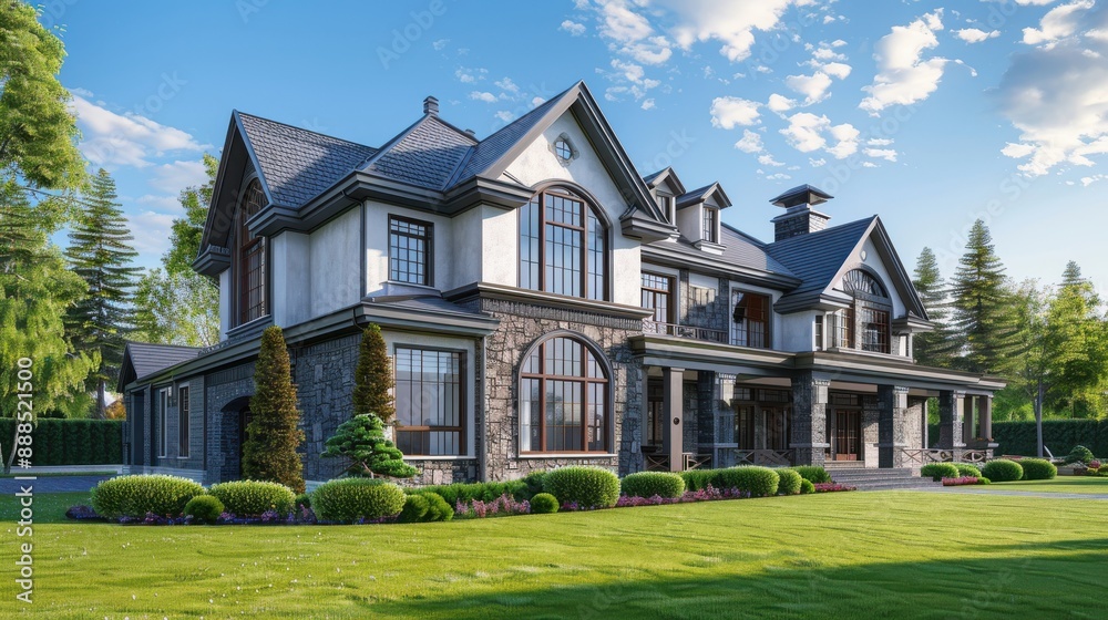 Classic architectural home under construction, detailed design, realistic background, high resolution, engaging and elegant Classic architectural home under construction, detailed design, realistic background, high resolution, engaging and elegant