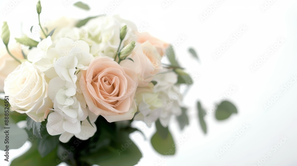 A bouquet of white and pink flowers with green leaves A bouquet of white and pink flowers with green leaves