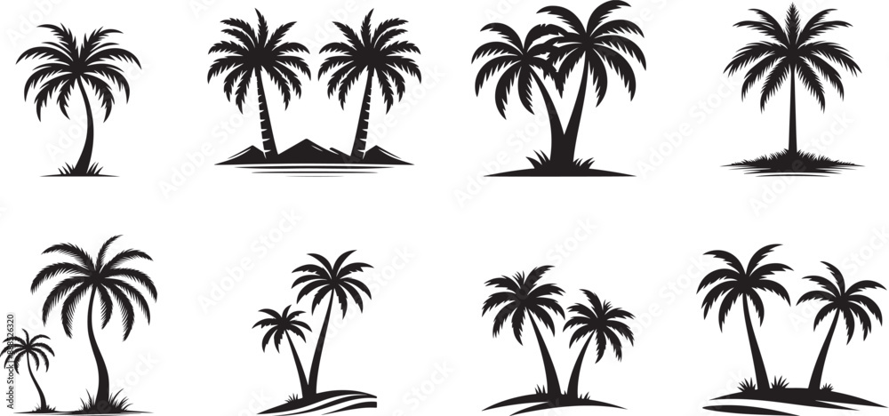Palm tree icons, palm tree vector logo designs, Palm tree silhouettes, black palm tree vectors, icons, Palm tree icons, palm tree vector logo designs, Palm tree silhouettes, black palm tree vectors, icons,