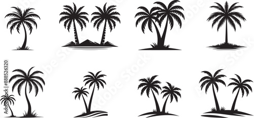 Palm tree icons, palm tree vector logo designs, Palm tree silhouettes, black palm tree vectors, icons,