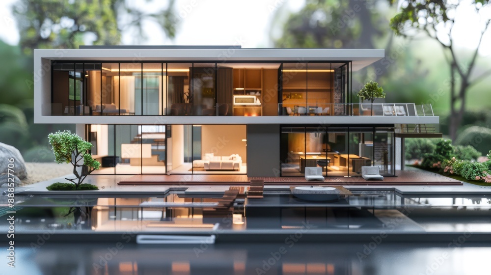 Modern house model, sleek design, home insurance focus, realistic background, high resolution, detailed architecture Modern house model, sleek design, home insurance focus, realistic background, high resolution, detailed architecture