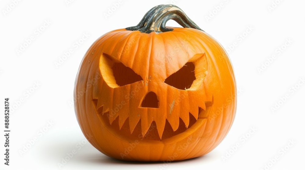 A pumpkin with a scary face carved into it A pumpkin with a scary face carved into it