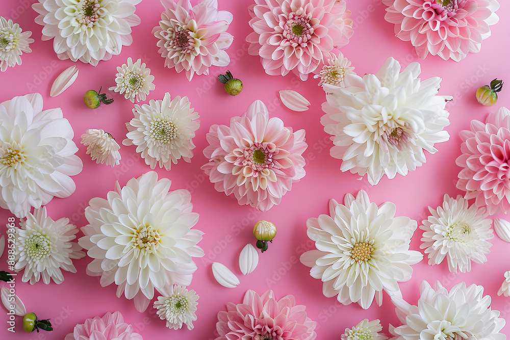 A pink and white flower arrangement with many flowers of different sizes, generative ai image. A pink and white flower arrangement with many flowers of different sizes, generative ai image.