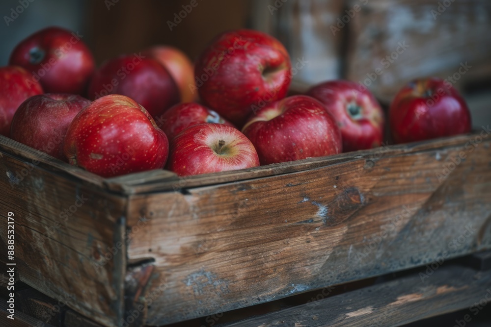 Fresh red apples in wooden crate ripe vibrant fruits harvest concept Fresh red apples in wooden crate ripe vibrant fruits harvest concept