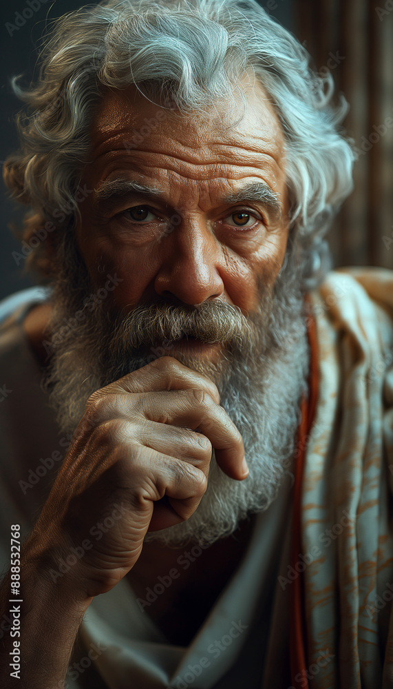 Cena Cinematográfica de Sócrates Pensador Grego com Templo Grego Antigo ao Fundo Filosofia IA Generativa Cena Cinematográfica de Sócrates Pensador Grego com Templo Grego Antigo ao Fundo Filosofia IA Generativa