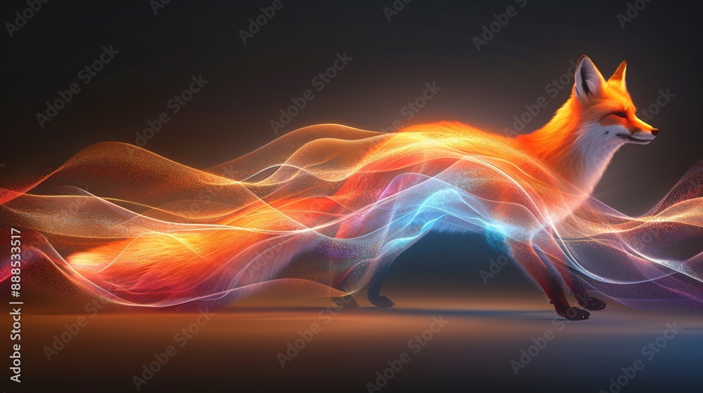 Obraz premium Orange Fox In A Stream Of Light