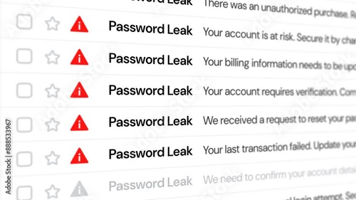 Password leak scroll list on email page with 4k seamless loop footage