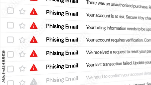 Phising email scroll list on email page with 4k seamless loop footage