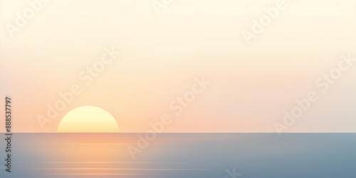 Minimalistic seascape, sea sunset, setting sun, vector illustration