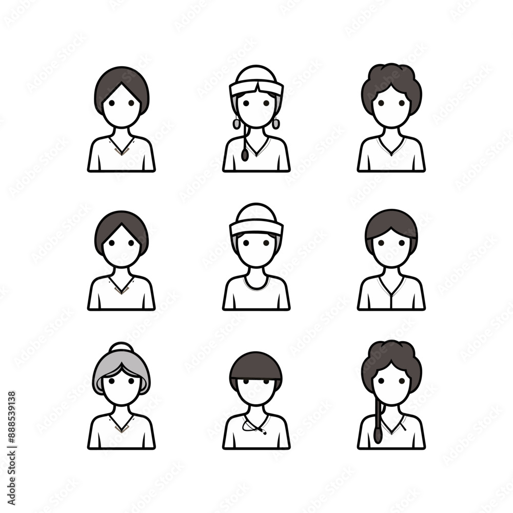 Simple nurse icons, simple black outline only, white background, vector graphic Simple nurse icons, simple black outline only, white background, vector graphic