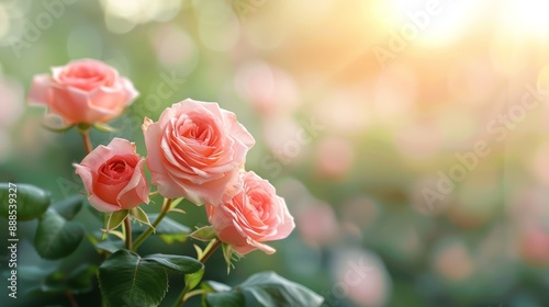 Blooming Pink Roses in Sunlight