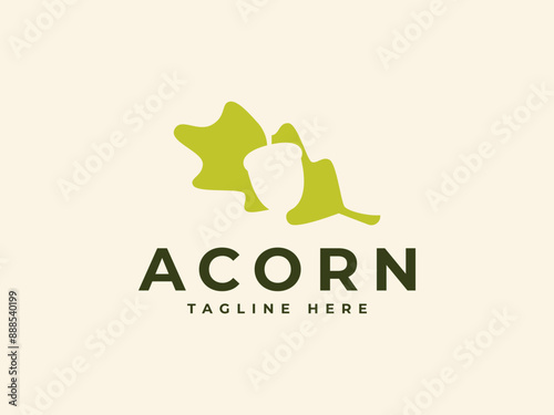 acorn logo vector illustration. acorn with leaf logo template