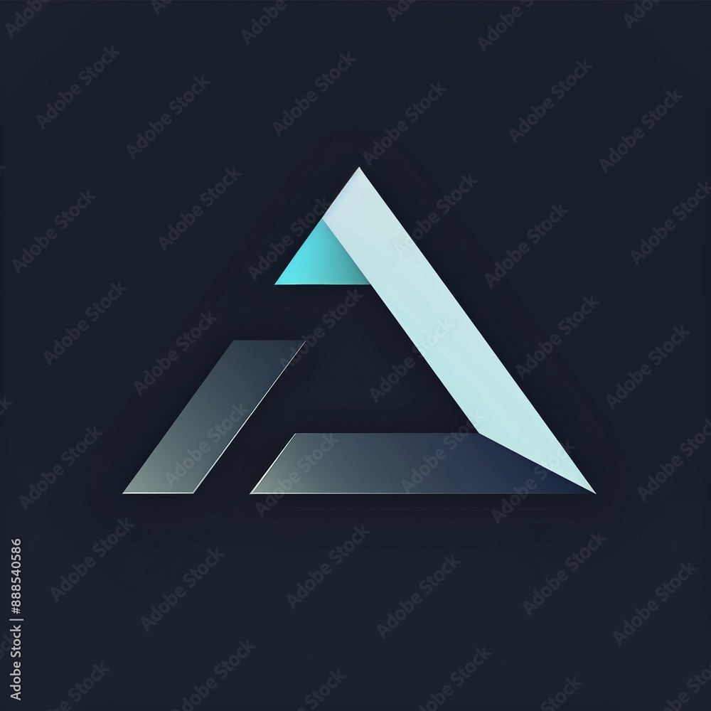 Modern Geometric Triangle Logo with Gradient Shades of Blue and Black Background
