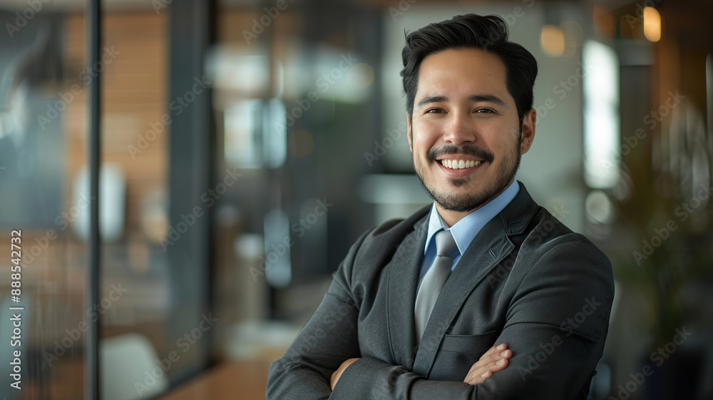 A man in a suit and tie is smiling and posing for a picture, generative ai image. A man in a suit and tie is smiling and posing for a picture, generative ai image.