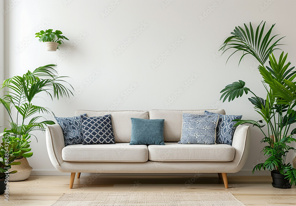 Decorative sofa furniture set in the room, grey stone wall, yellow niche and bookshelf, home decor. Decorative sofa furniture set in the room, grey stone wall, yellow niche and bookshelf, home decor.