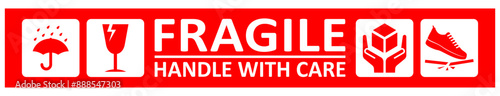 Fragile package icons set, handle with care logistics and delivery shipping labels. Fragile box. Just Print and Use, Vector
