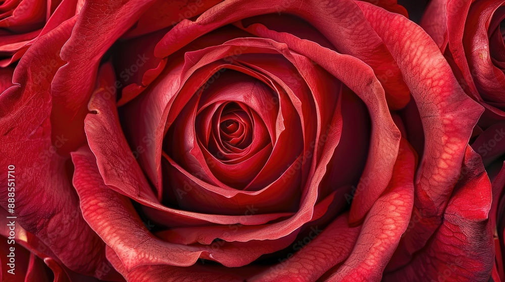 Naklejka premium Close-up view of a red rose showing its lush layers AI generated