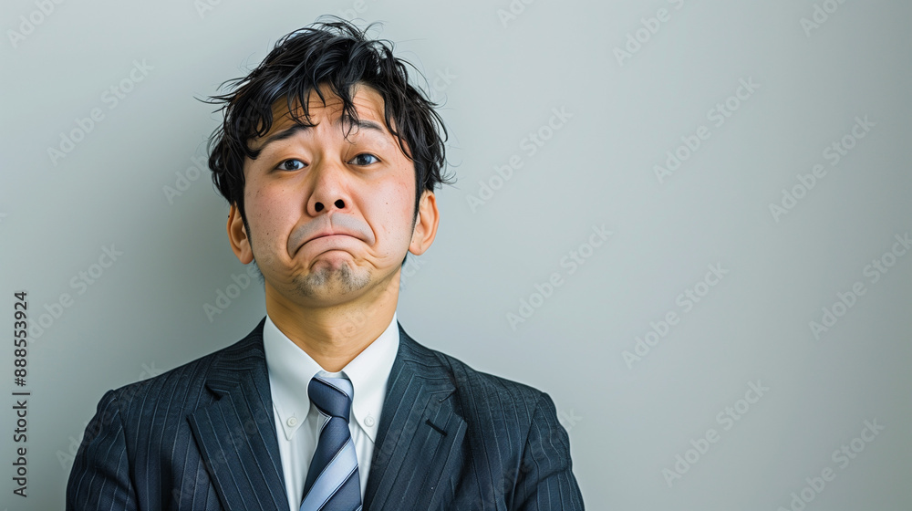 不安な表情のスーツを着たアジア人ビジネスマン 不安な表情のスーツを着たアジア人ビジネスマン